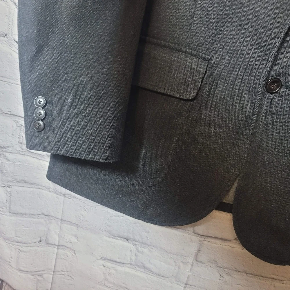 Gap Blazer Mens XL Tall Gray Herringbone‎ Cotton Blend Sport Coat Jacket Denim